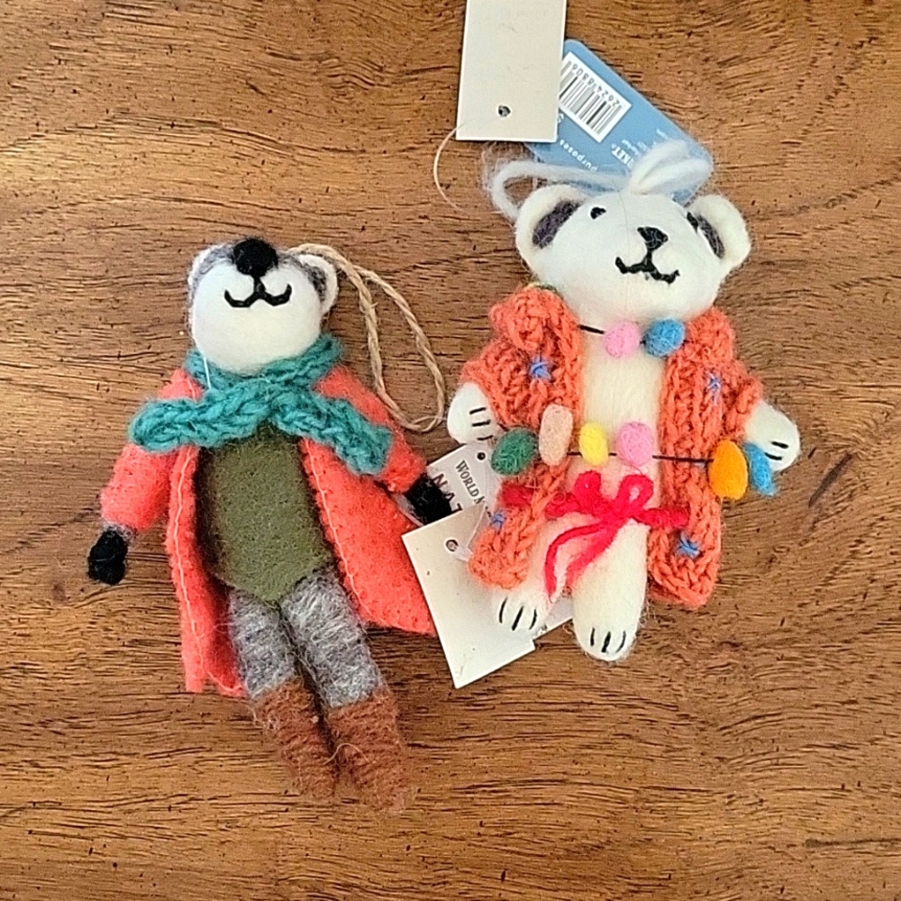 Set of 2 world market felt ornaments